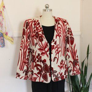 Vintage Blazer Jacket Women's Size Small Fit, Red Floral Print, Heavy Fabric